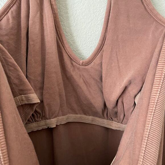 Old Navy Dress Womens 2X Tan Midi Ribbed Knit Halter Side Slit Stretchy Athletic - Picture 8 of 13